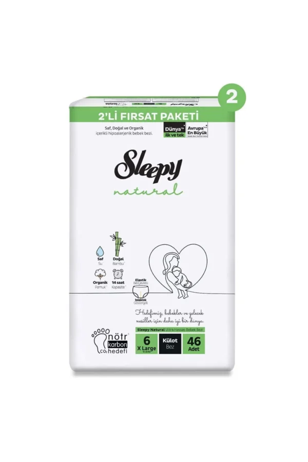 Sleepy Natural 2li Ekonomik Fırsat Paketi Külot Bez 6 Numara Xlarge 92 Adet 0001